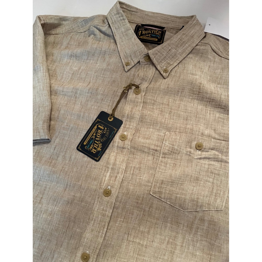 Frontier Threads Weatherproof Faux Linen Short Sleeve Button Up Shirt Tan 2XL